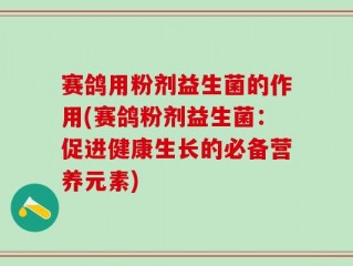 赛鸽用粉剂益生菌的作用(赛鸽粉剂益生菌：促进健康生长的必备营养元素)