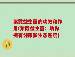紫霞益生菌的功效和作用(紫霞益生菌：助你拥有健康微生态系统)