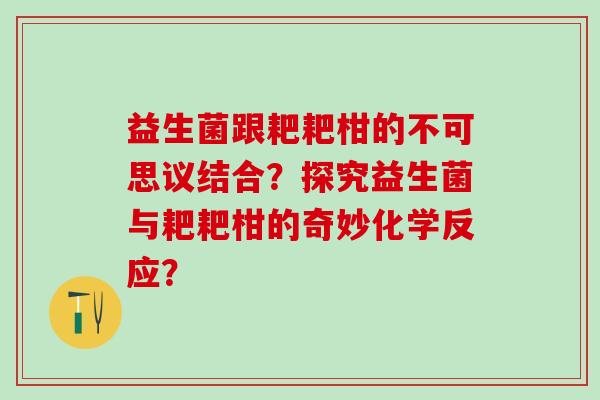 益生菌跟耙耙柑的不可思议结合？探究益生菌与耙耙柑的奇妙化学反应？