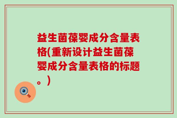 益生菌葆婴成分含量表格(重新设计益生菌葆婴成分含量表格的标题。) 益生菌葆婴成分含量表格(重新设计益生菌葆婴成分含量表格的标题。)
