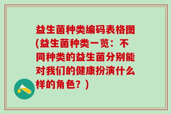 益生菌种类编码表格图(益生菌种类一览：不同种类的益生菌分别能对我们的健康扮演什么样的角色？)