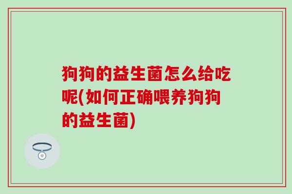 狗狗的益生菌怎么给吃呢(如何正确喂养狗狗的益生菌)