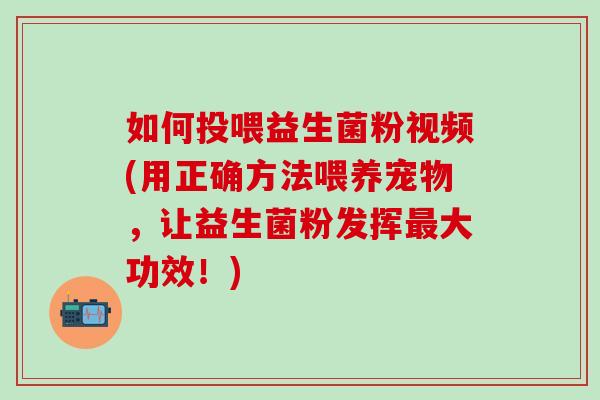 如何投喂益生菌粉视频(用正确方法喂养宠物,让益生菌粉发挥大功效!) 如何投喂益生菌粉视频(用正确方法喂养宠物,让益生菌粉发挥大功效!)