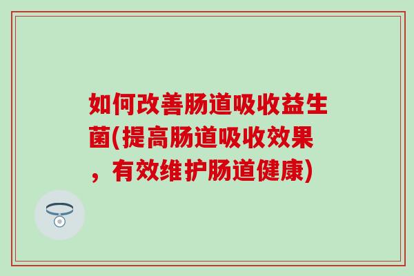 如何改善肠道吸收益生菌(提高肠道吸收效果，有效维护肠道健康)