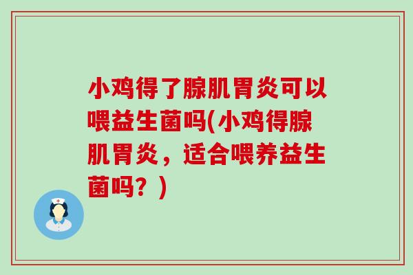 小鸡得了腺肌可以喂益生菌吗(小鸡得腺肌，适合喂养益生菌吗？)