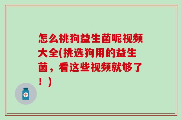 怎么挑狗益生菌呢视频大全(挑选狗用的益生菌,看这些视频就够了!) 怎么挑狗益生菌呢视频大全(挑选狗用的益生菌,看这些视频就够了!)