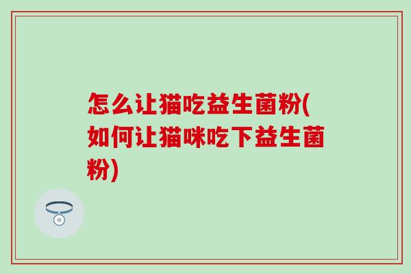 怎么让猫吃益生菌粉(如何让猫咪吃下益生菌粉) 怎么让猫吃益生菌粉(如何让猫咪吃下益生菌粉)