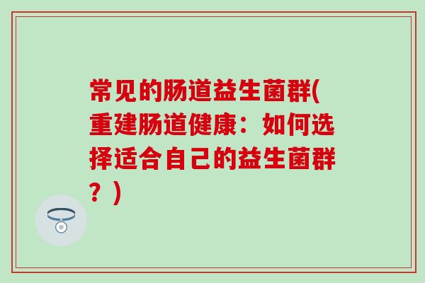 常见的肠道益生菌群(重建肠道健康：如何选择适合自己的益生菌群？)