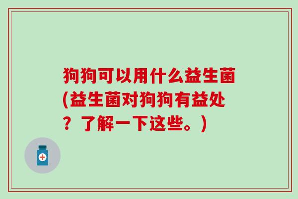 狗狗可以用什么益生菌(益生菌对狗狗有益处？了解一下这些。)