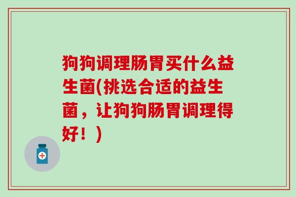 狗狗调理肠胃买什么益生菌(挑选合适的益生菌,让狗狗肠胃调理得好!) 狗狗调理肠胃买什么益生菌(挑选合适的益生菌,让狗狗肠胃调理得好!)