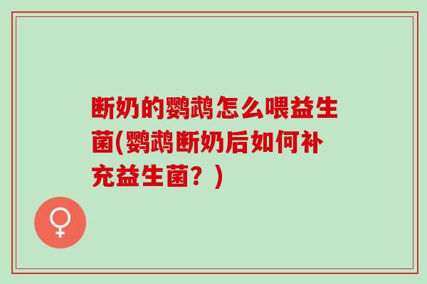 断奶的鹦鹉怎么喂益生菌(鹦鹉断奶后如何补充益生菌？)
