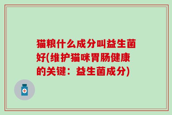 猫粮什么成分叫益生菌好(维护猫咪健康的关键：益生菌成分)