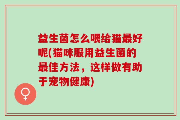 益生菌怎么喂给猫好呢(猫咪服用益生菌的佳方法，这样做有助于宠物健康)