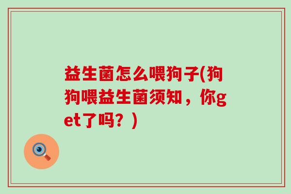 益生菌怎么喂狗子(狗狗喂益生菌须知，你get了吗？)
