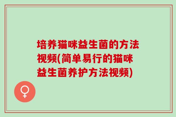 培养猫咪益生菌的方法视频(简单易行的猫咪益生菌养护方法视频) 培养猫咪益生菌的方法视频(简单易行的猫咪益生菌养护方法视频)
